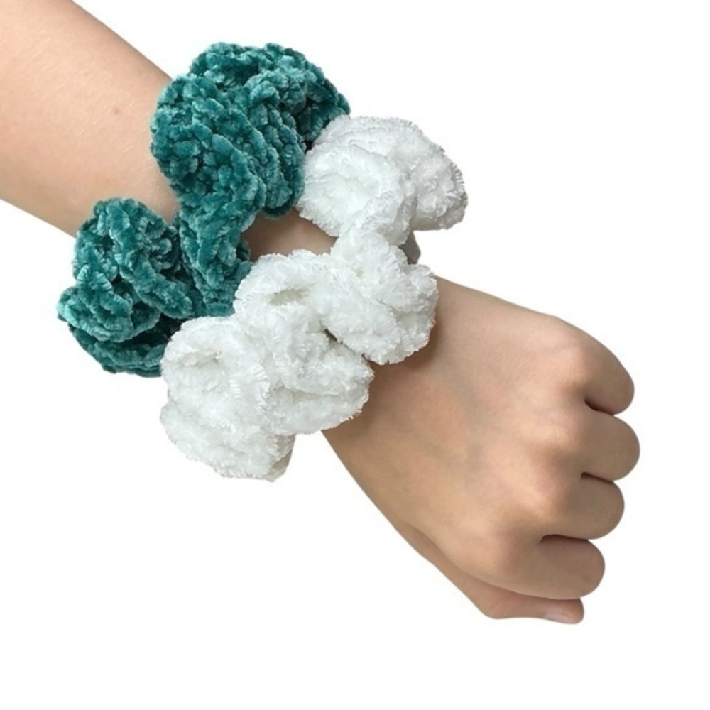 Crochet Scrunchie Oversized Hair Tie Set‎ of 2 Plush Velvet Handcrafted Handmade